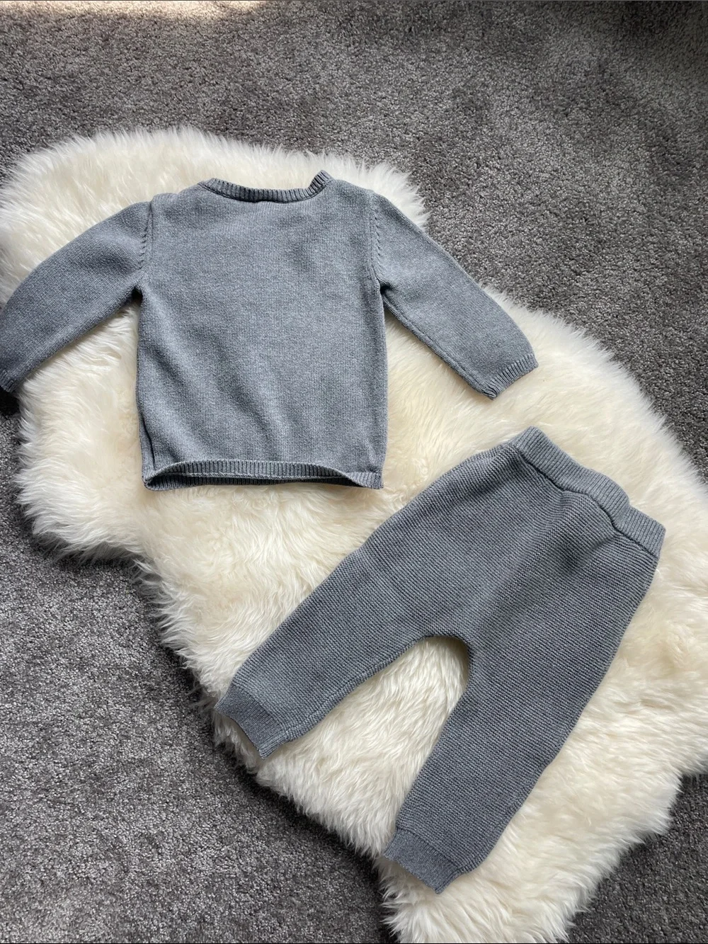 Carter's Grey Knit Sweatshirt & Jogger Set with Cream Pattern